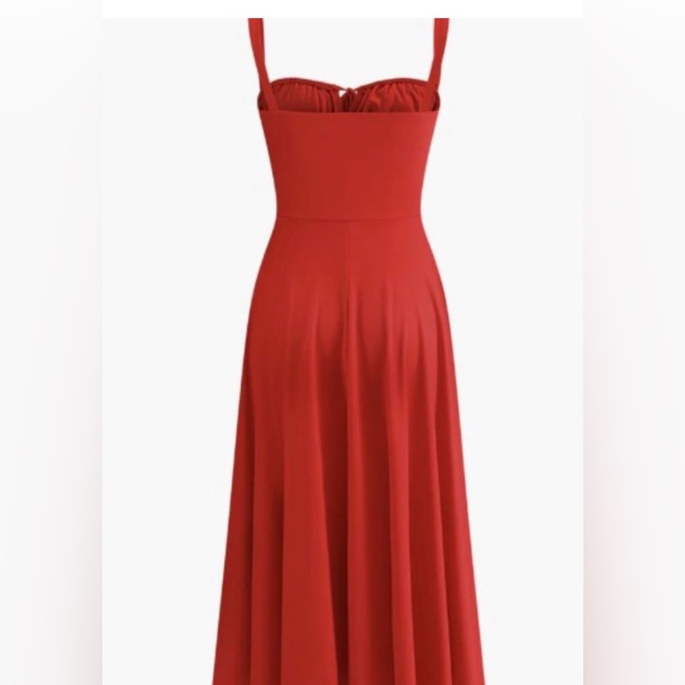 Commence red milkmaid dress midi
